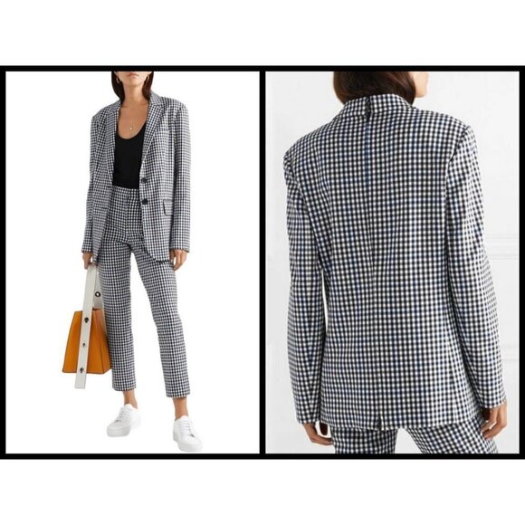 💕TIBI💕 Cut Ups Gingham Suiting Mens Blazer with Back Zip Black & White Print 4 - Picture 9 of 16